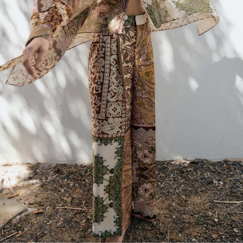 Zara Boho Patchwork Wide Leg Pants